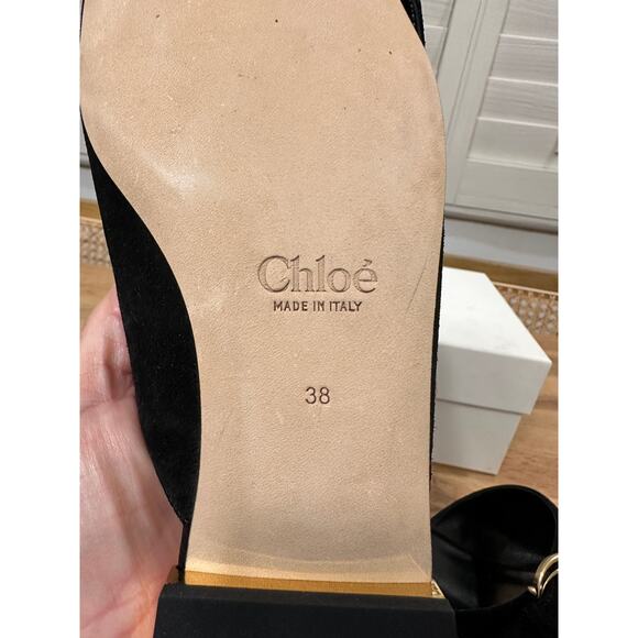 Chloé Alizè Flat Sandals Slides Black Suede Size 8 US 38 EU NIB Gold Buckles - Picture 12 of 16